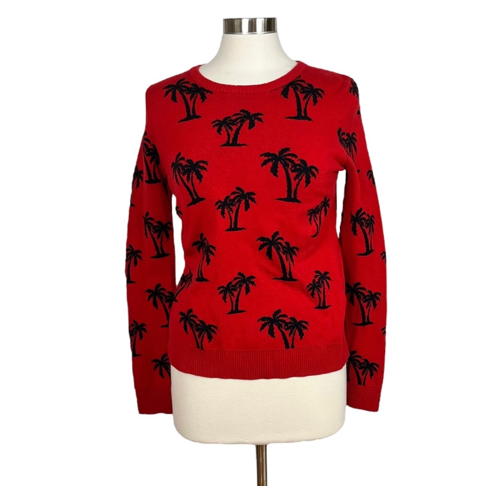 Forever 21 Red and Black Palm Tree Sweater